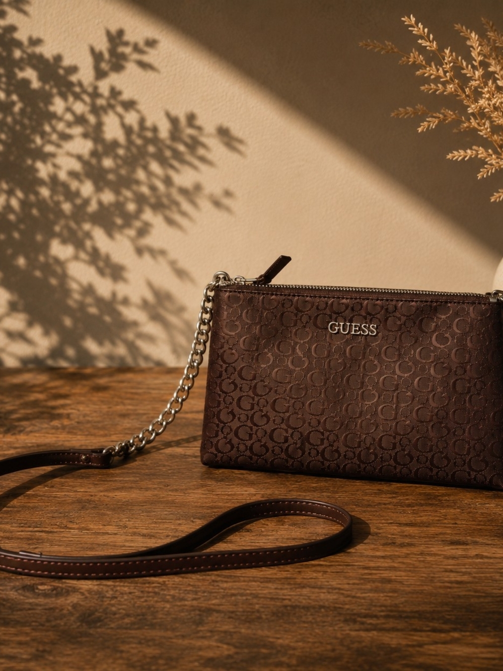 GUESS Metallic Brown Logo Print Shoulder Bag Quiet Luxury • Dark Academia •